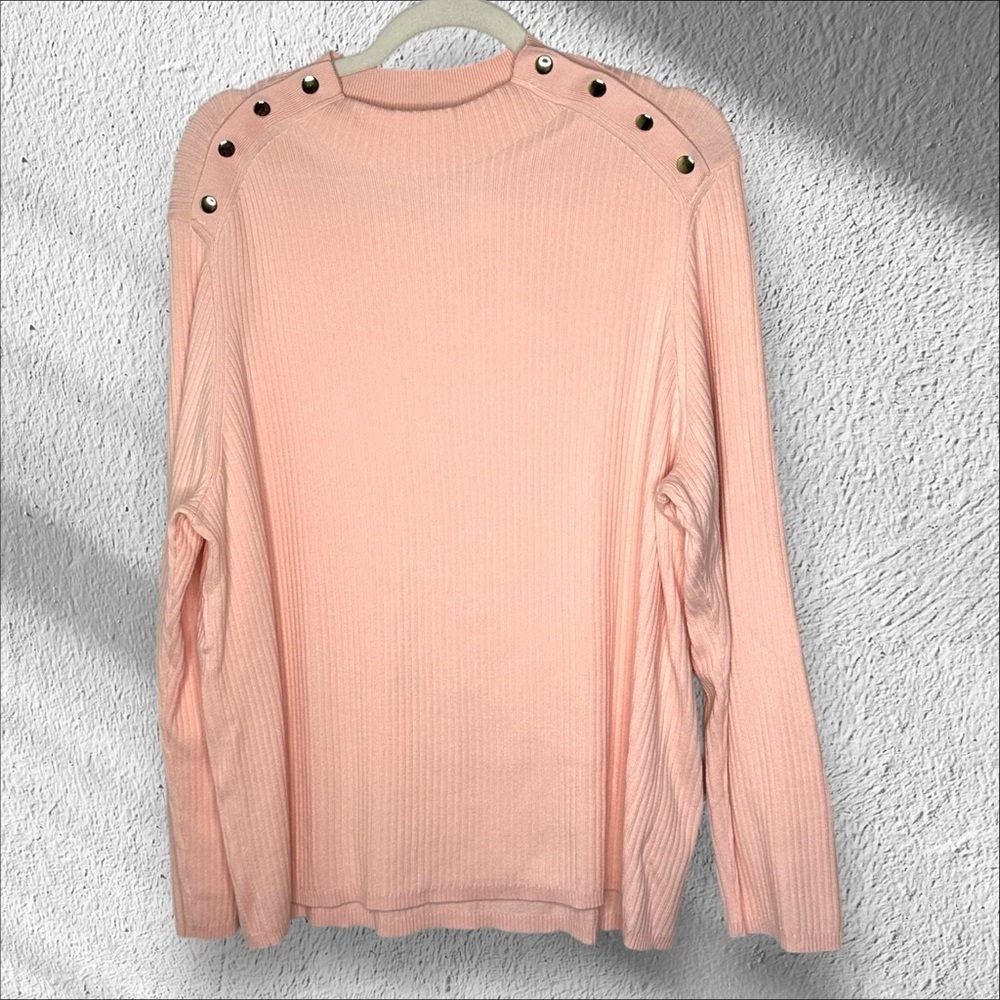 Talbots Peach Ribbed Mock Neck Blouse with Gold Buttons Size‎ 3X NWT Neutral